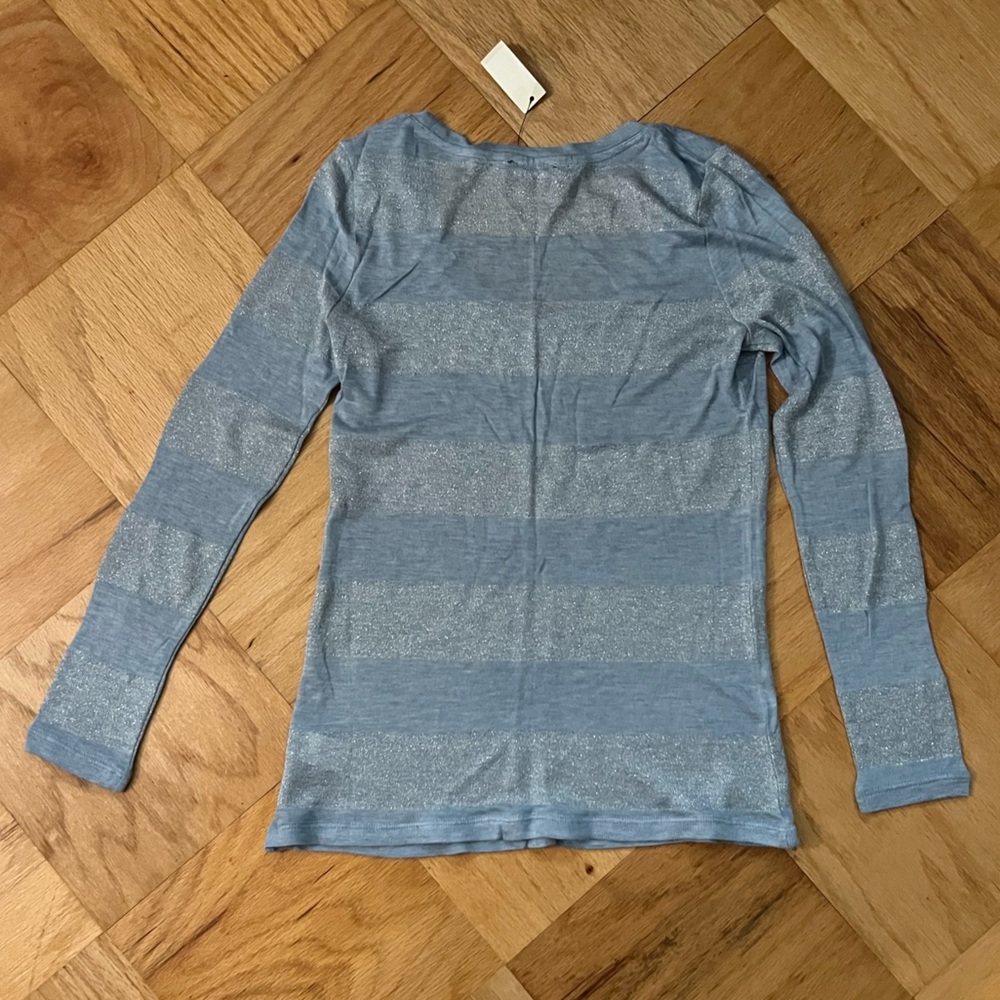 Talbots Striped Blue/Silver Thin Long-Sleeved Sweater - Picture 3 of 6